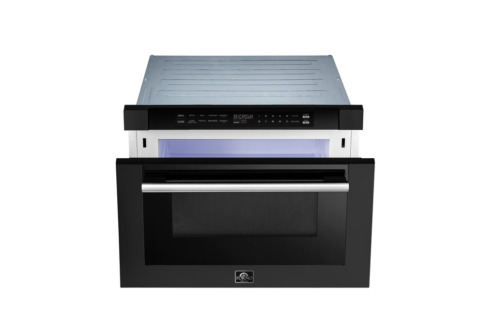 Forno Capoliveri Espresso 24-Inch Microwave Drawer, Black, 1.2 cu.ft, 1500 Watts, Built-In, Touch Control LCD Display, Auto-Touch Open/Close, 11 Power Levels, Sensor Cooking