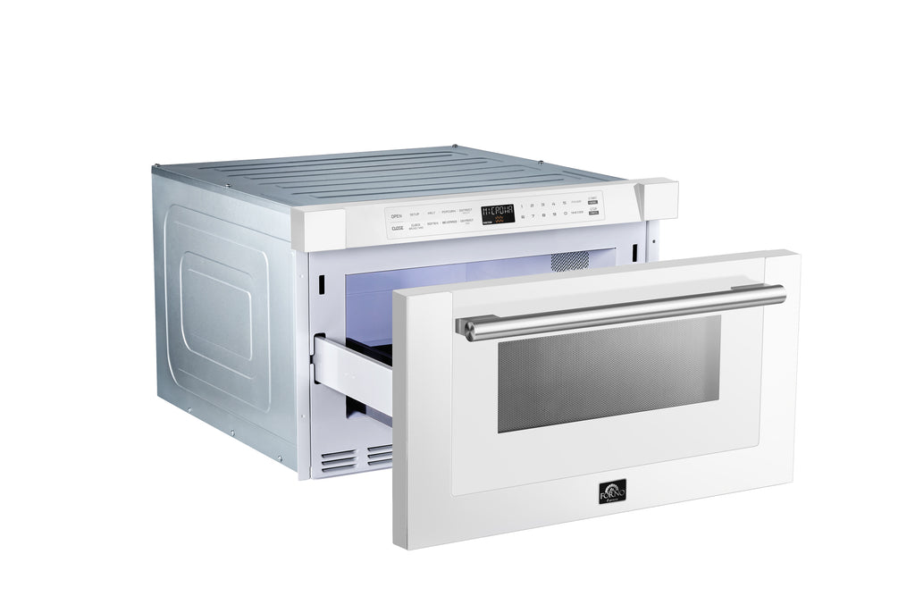 Forno Capoliveri Espresso 24-Inch Microwave Drawer, White, 1.2 cu.ft, 1500 Watts, Built-In, Touch Control LCD Display, Auto-Touch Open/Close, 11 Power Levels, Sensor Cooking
