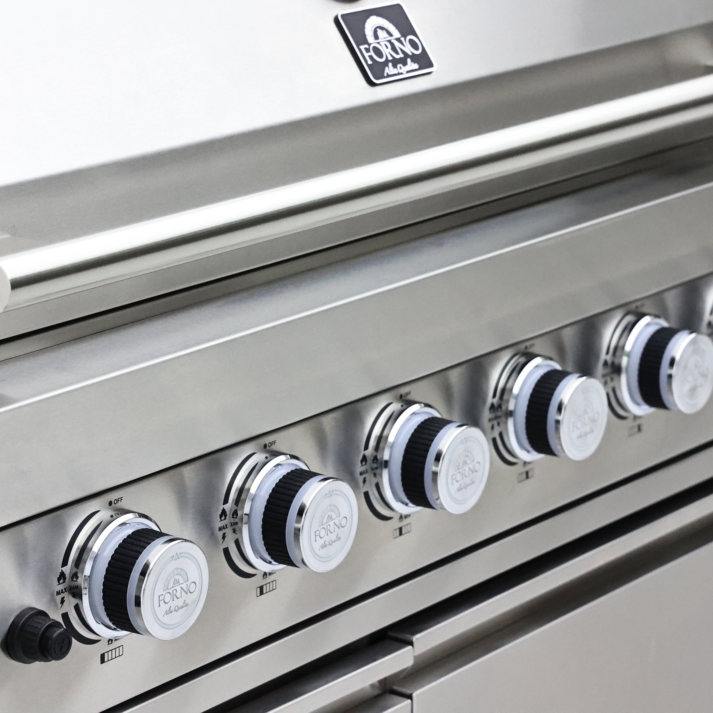 FORNO Bulnes 40-Inch BBQ, 95,000 BTU, 5 Burners, Sear & Rotisserie Infrared with Side Burner, Stainless Steel Outdoor Kitchen with 1.8 cu.ft. Beverage Center & Black Granite Countertops