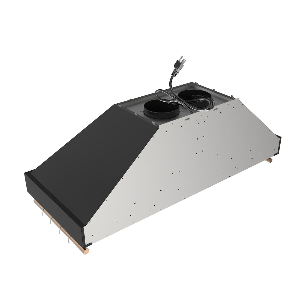 Forno Venezia 48 Inch Wall-Mounted Range Hood in Black with Antique Brass Accessories, Touch Controls and Baffle Filters