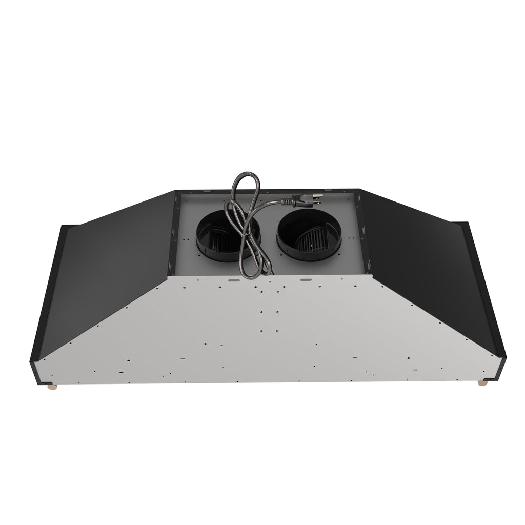 Forno Venezia 48 Inch Wall-Mounted Range Hood in Black with Antique Brass Accessories, Touch Controls and Baffle Filters