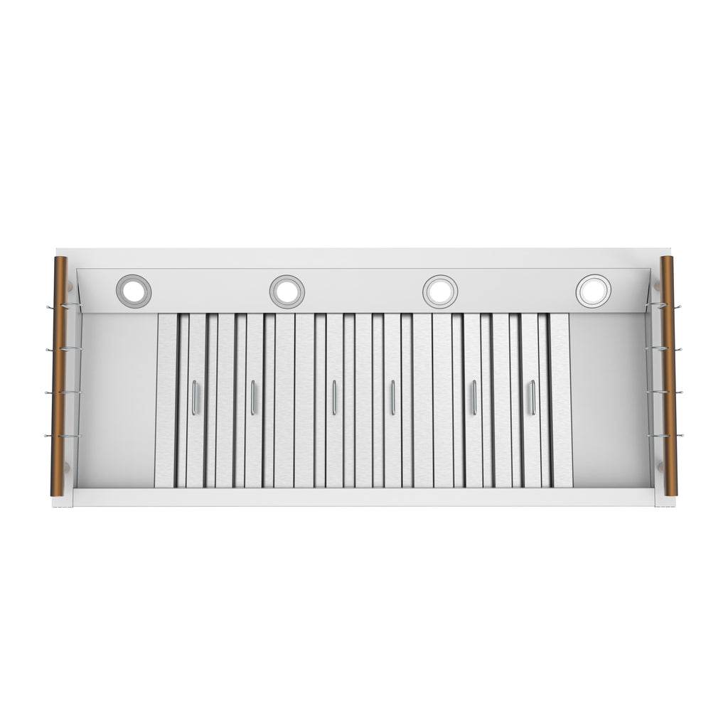 Forno Venezia 48 Inch Wall-Mounted Range Hood in White with Antique Brass Accessories, Touch Controls and Baffle Filters