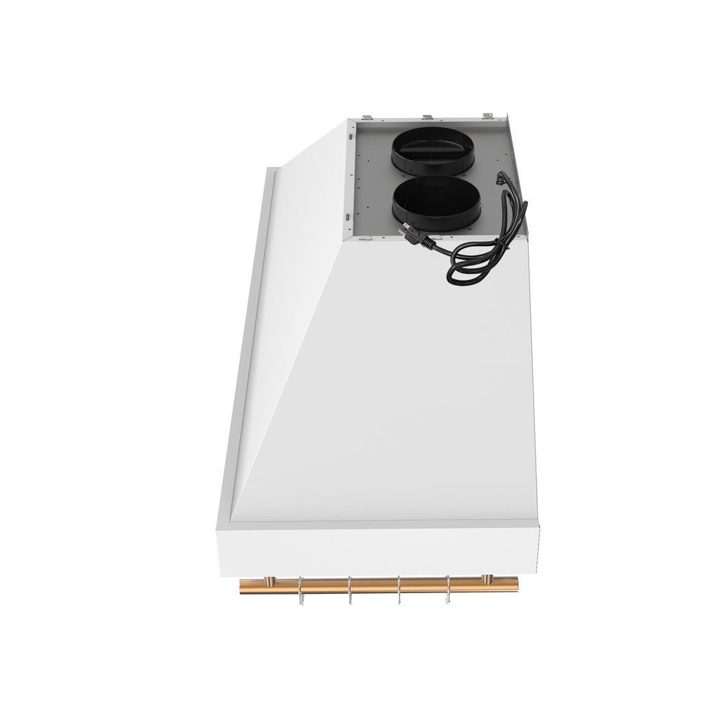 Forno Venezia 48 Inch Wall-Mounted Range Hood in White with Antique Brass Accessories, Touch Controls and Baffle Filters