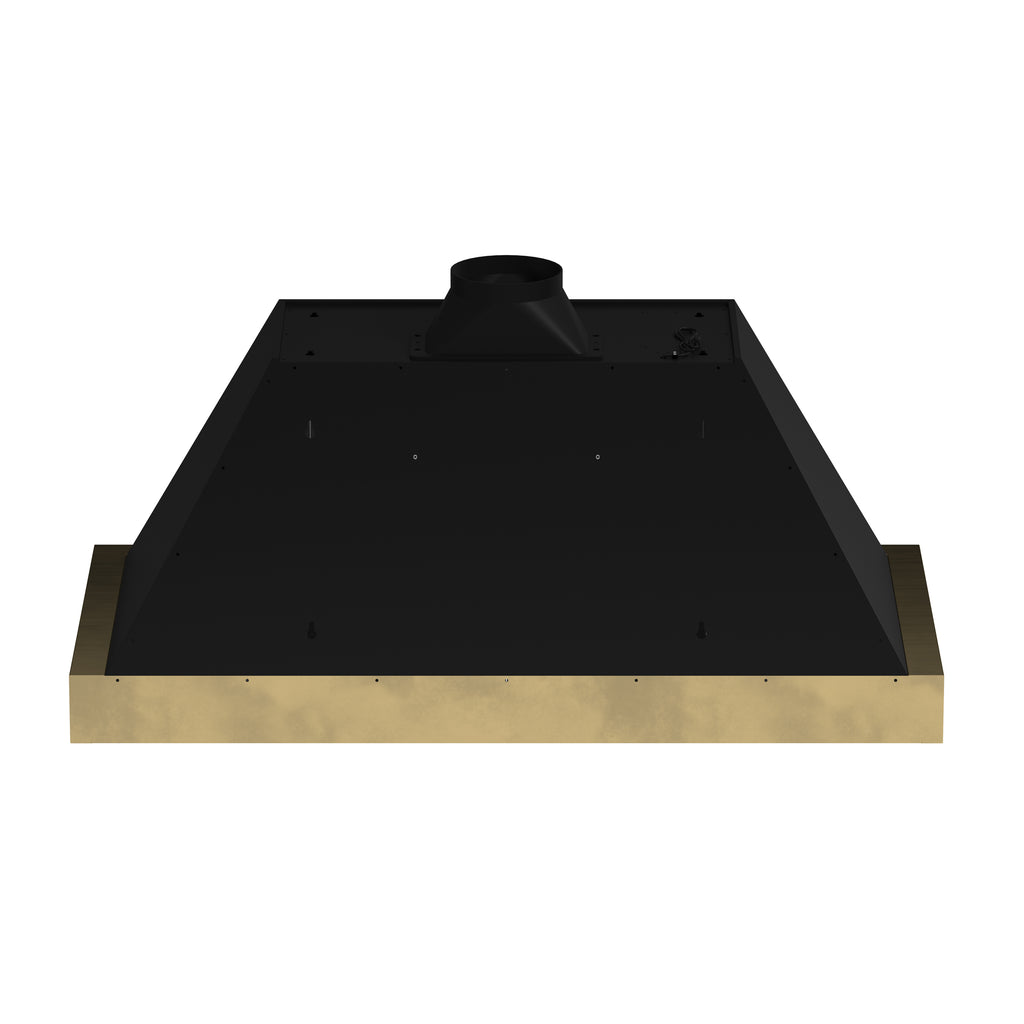 Forno Vittorio 48-Inch Wall Mount Range Hood, Black with Antique Brass Trim, 424 CFM Airflow, Dishwasher-Safe Baffle Filters, Remote Control, 3-Speed Fan, Bright LED Lighting.