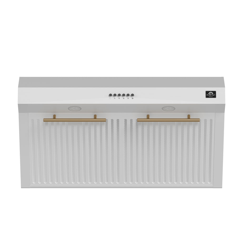 Forno Bari Espresso 30-Inch Under Cabinet Range Hood, White, 600 CFM, LED Lighting, Dishwasher-Safe Baffle Filters, 3-Speed Fan Control