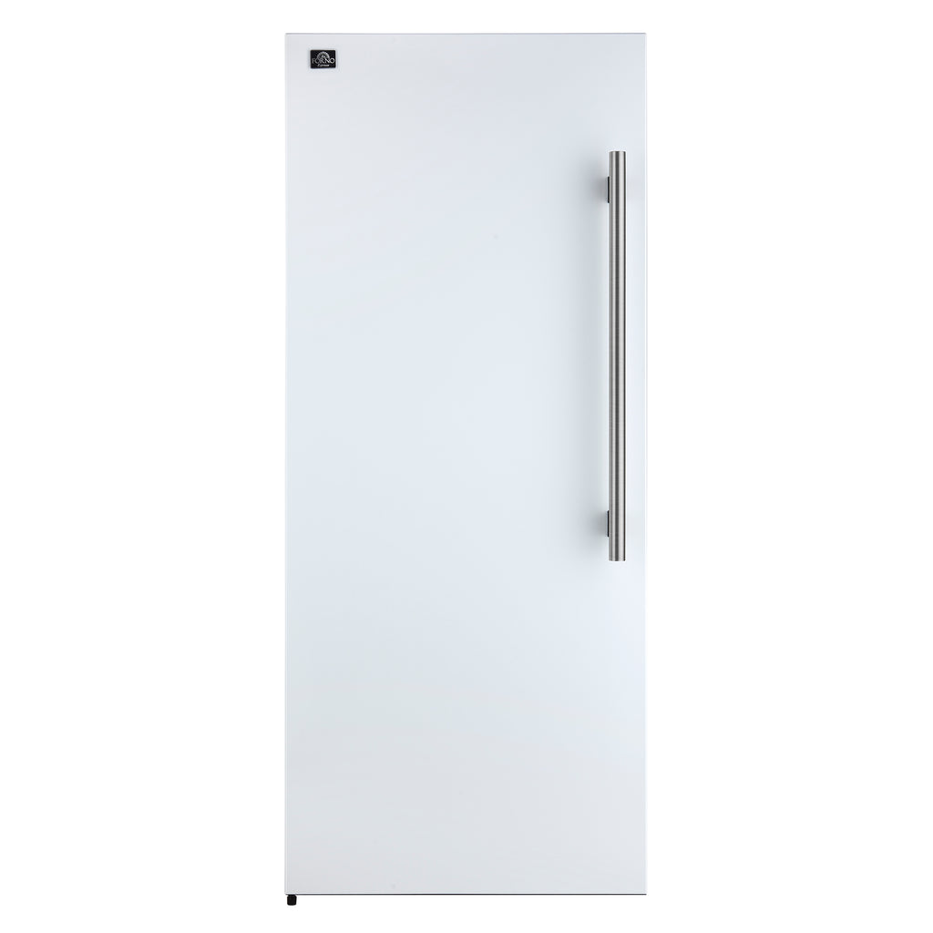 Forno Maderno 28-Inch Convertible Upright Freezer/Refrigerator in White with Antique Brass Handle, 13.6 cu.ft., Left Swing