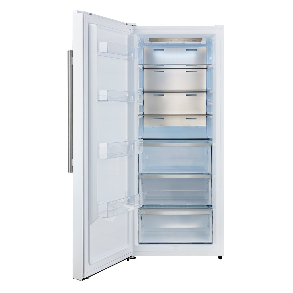 Forno Maderno 28-Inch Convertible Upright Freezer/Refrigerator in White with Antique Brass Handle, 13.6 cu.ft., Left Swing