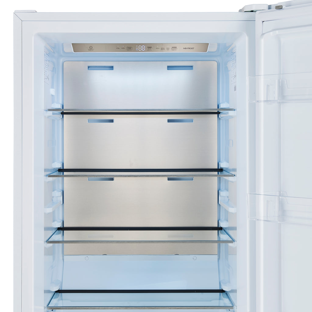 Forno Maderno 28-Inch Convertible Freezer/Refrigerator in White with Antique Brass Handle, 13.6 cu.ft. Right Swing