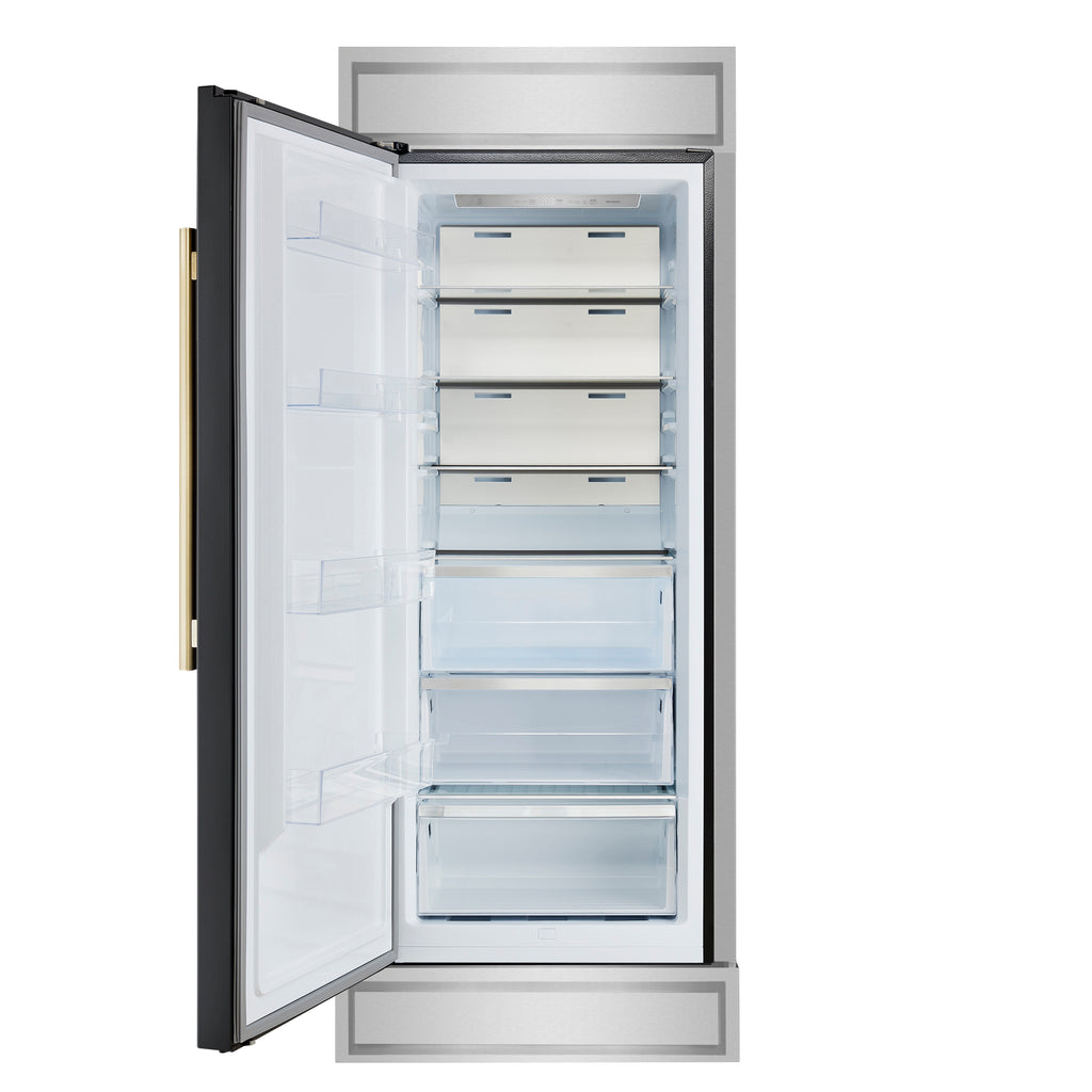 Forno Maderno 28-Inch Built-In Convertible Refrigerator in Black with Antique Brass, 13.6 cu.ft, Left Swing, Decorative Grill, ENERGY STAR Certified