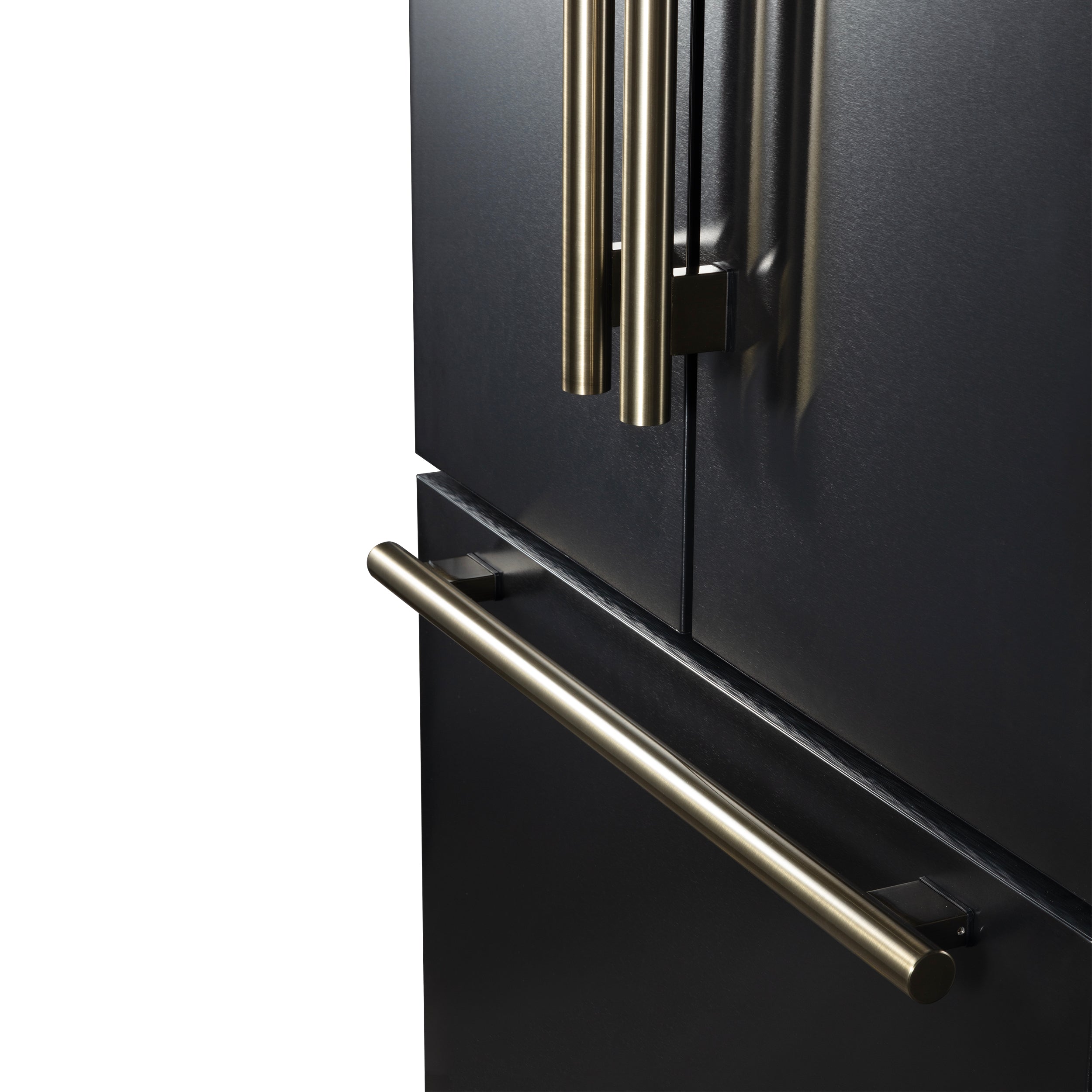 Forno Rivello 36 Inch French Door Refrigerator in Black with Antique Brass, Internal Water Dispenser, Filtered Ice, Adjustable Shelves, Energy Star Certified