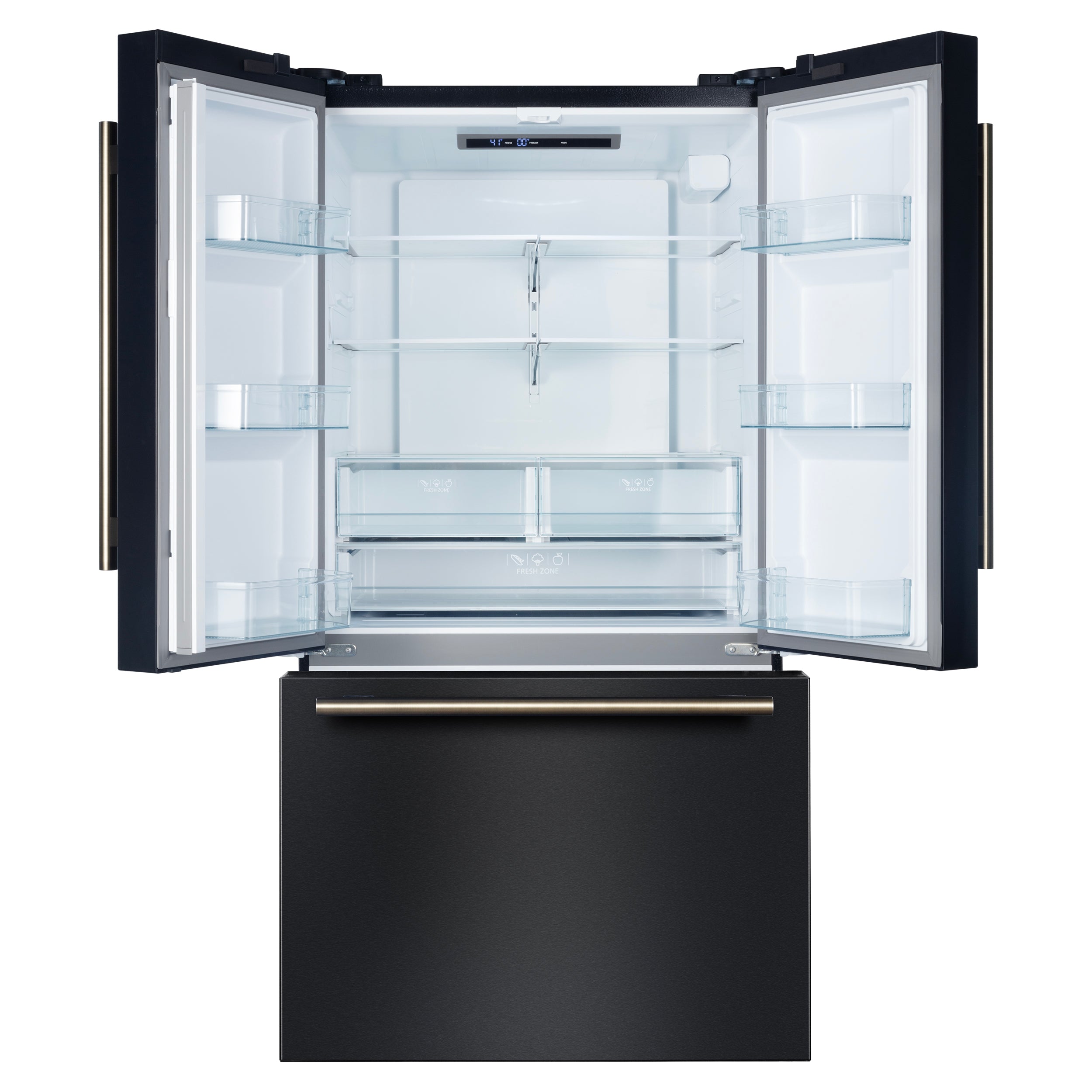 Forno Rivello 36 Inch French Door Refrigerator in Black with Antique Brass, Internal Water Dispenser, Filtered Ice, Adjustable Shelves, Energy Star Certified