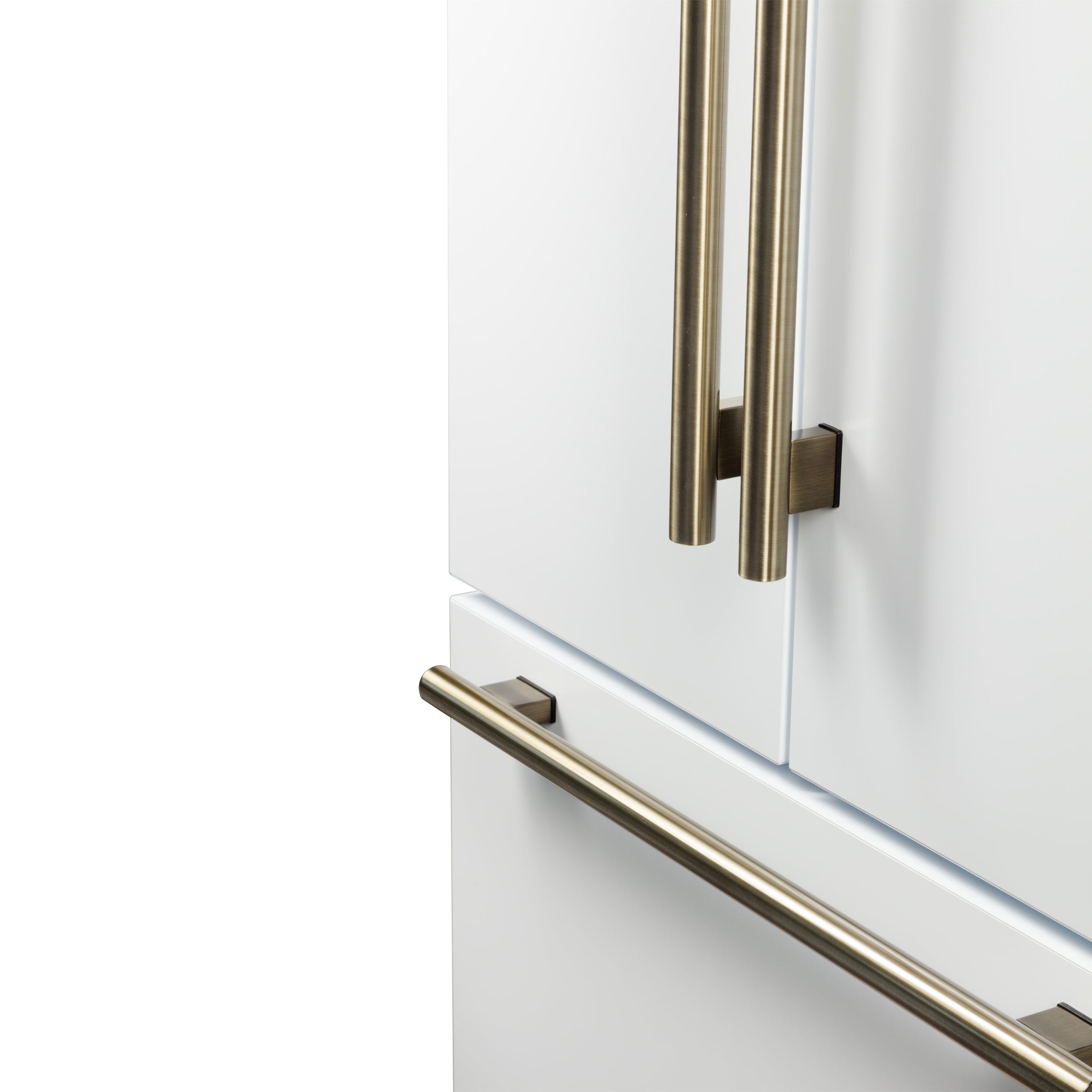 Forno Rivello 36 Inch French Door Refrigerator in White with Antique Brass, Internal Water Dispenser, Filtered Ice, Adjustable Shelves, Energy Star Certified