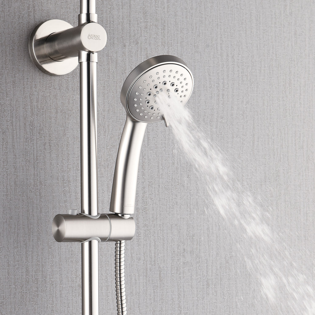 Forno Acqua AcquaSPA Retrofit Shower, Overhead Rainfall Shower, Handheld Shower Head, Body Jets, 6 Way Diverter, Brushed Nickel Finish, 1.8 GPM Flow Rate