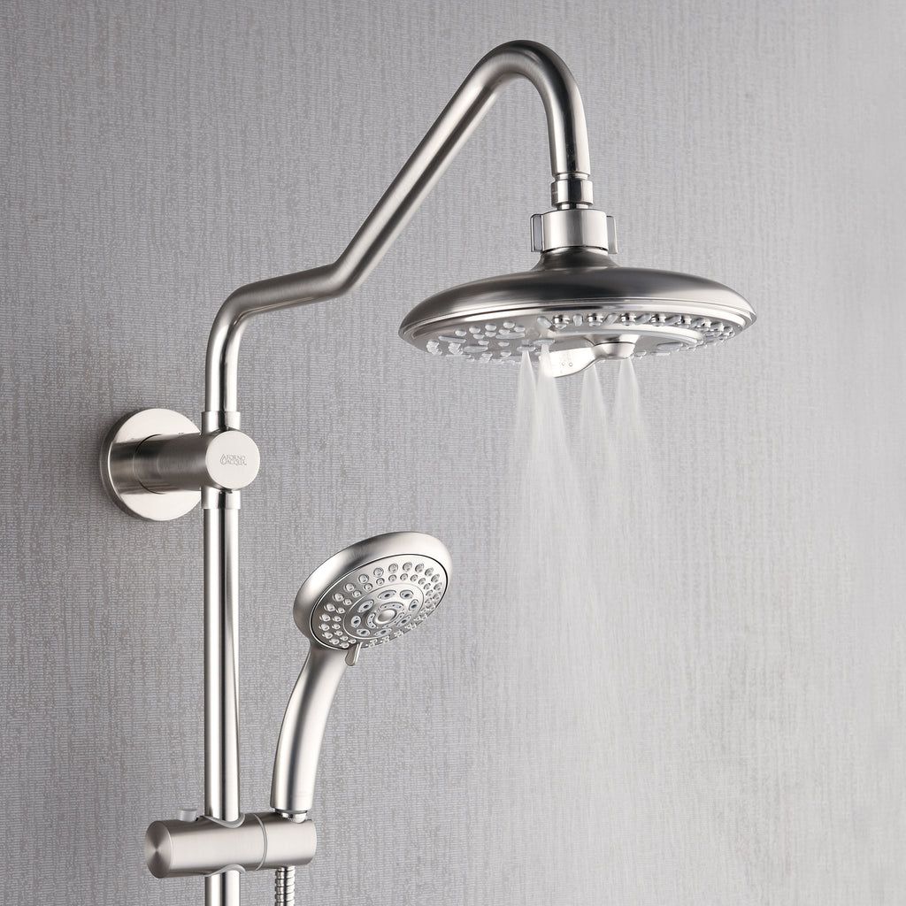 Forno Acqua AcquaSPA Retrofit Shower, Overhead Rainfall, 8 Inch Shower Head, Handheld Shower Head, Body Jets, 6 Way Diverter, Brushed Nickel Finish, 2.5 GPM Flow Rate