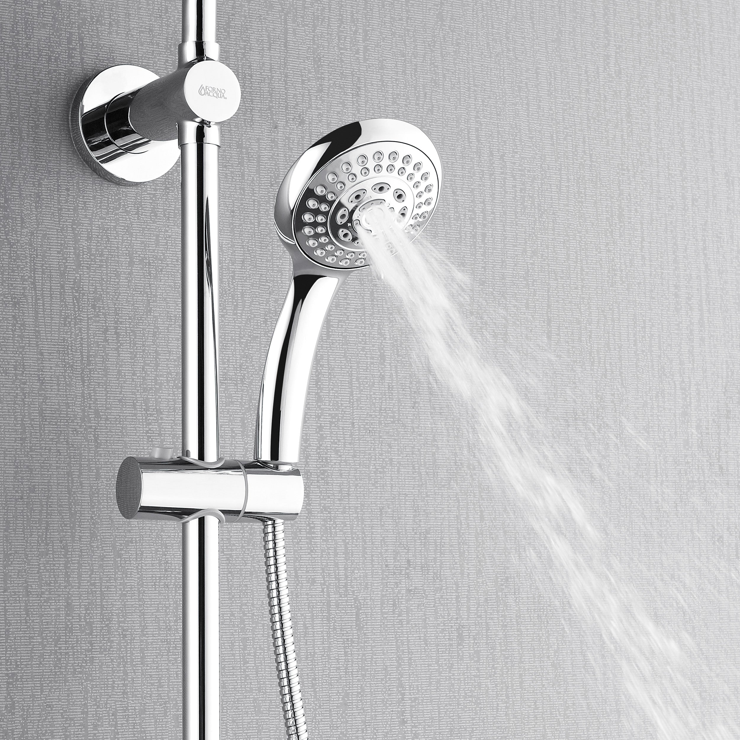 Forno Acqua AcquaSPA Retrofit Shower, Overhead Rainfall, 8 Inch Shower Head, Handheld Shower Head, Body Jets, 6 Way Diverter, Polished Stainless Steel Finish, 1.8 GPM Flow Rate