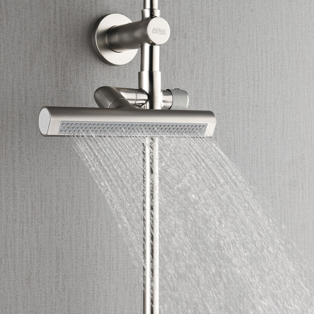 Forno Acqua AcquaFALL Shower, Brushed Nickel Finish, Overhead Rainfall Shower, 7 Way Diverter, Handheld Shower Head, Body Jets, 2.5 GPM Flow Rate