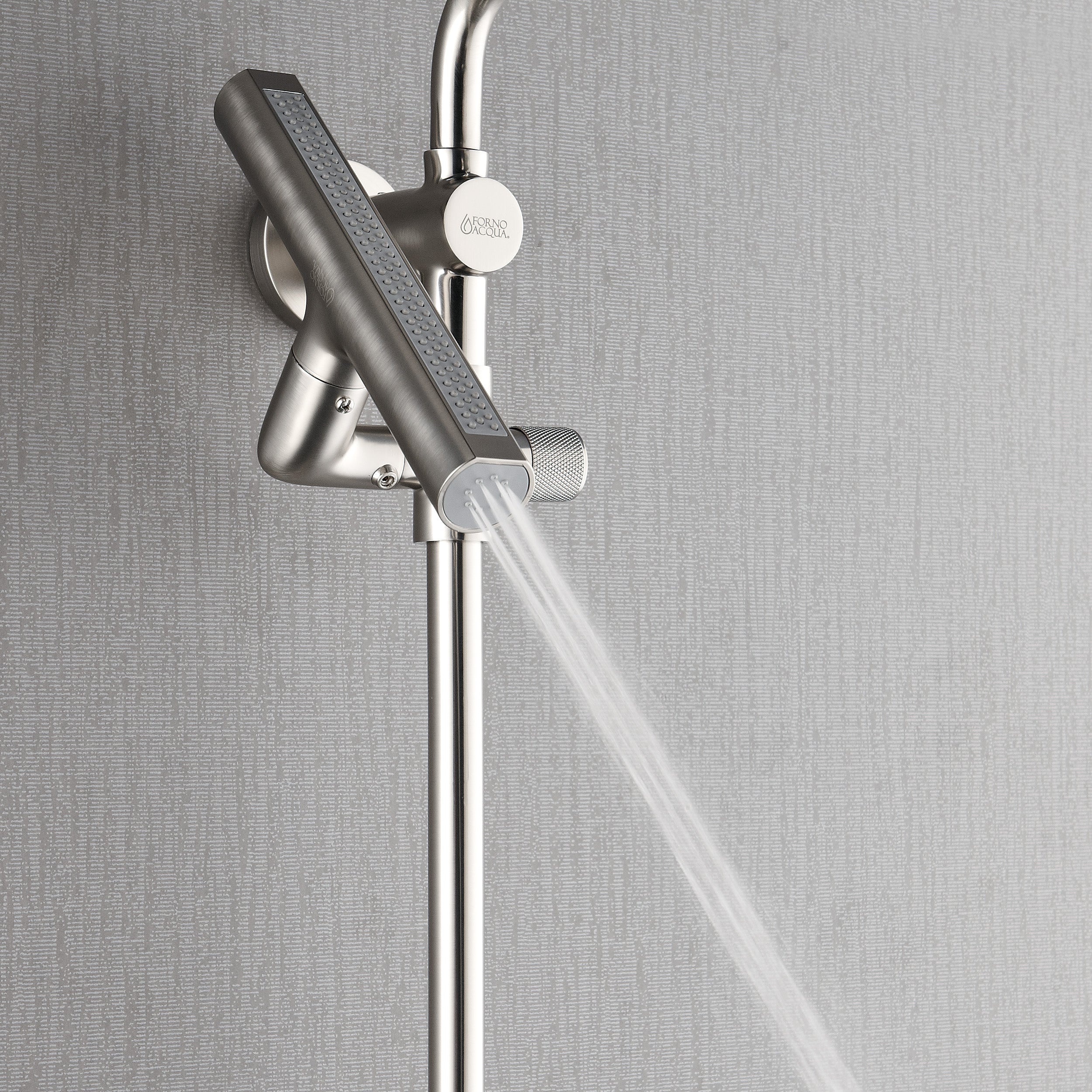 Forno Acqua AcquaFALL Shower, Brushed Nickel Finish, Overhead Rainfall Shower, 7 Way Diverter, Handheld Shower Head, Body Jets, 2.5 GPM Flow Rate