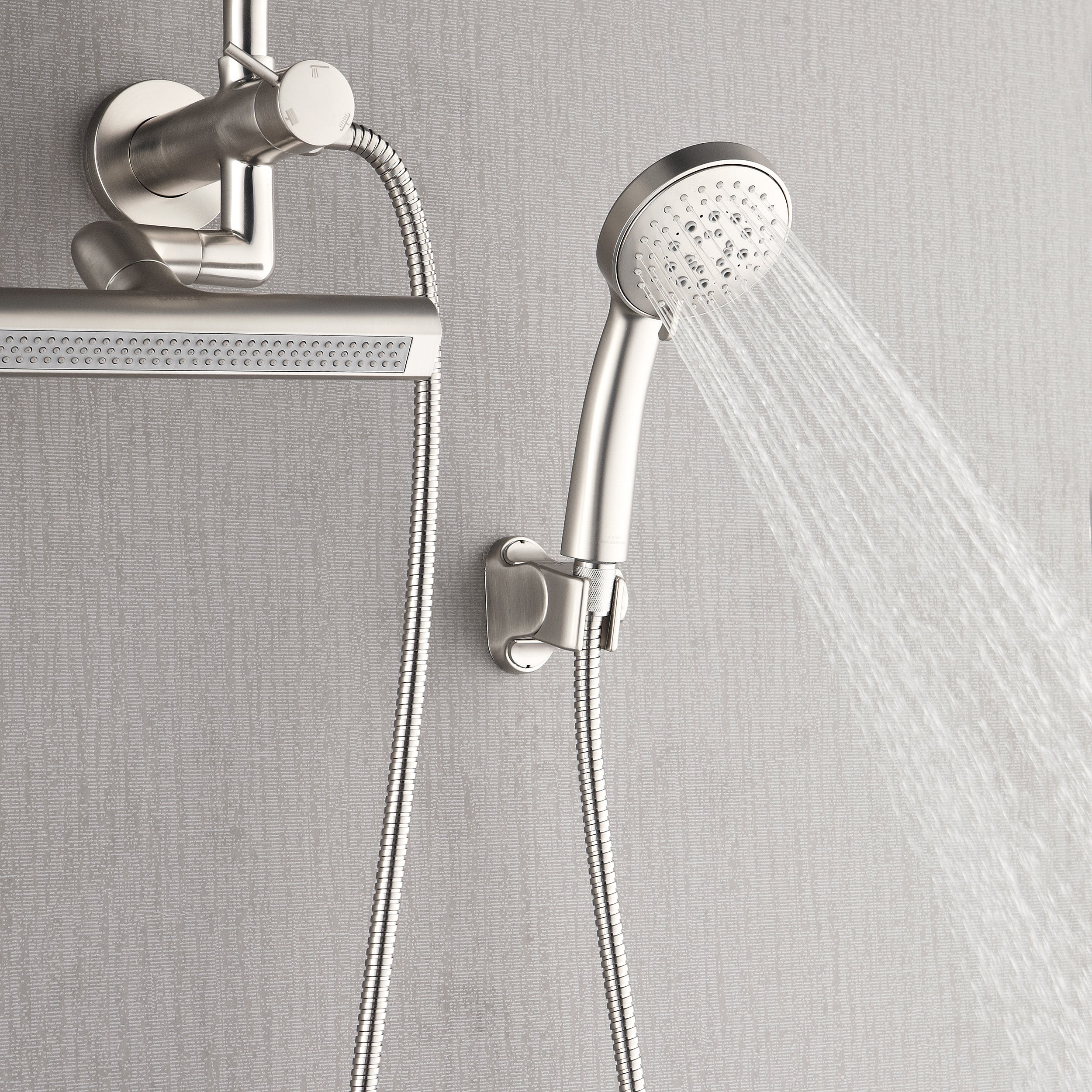 Forno Acqua AcquaFALL Mini Shower Head, Brushed Nickel Finish, Overhead Rainfall Shower, 7 Way Diverter, Handheld Shower Head, Body Jets, 1.8 GPM Flow Rate