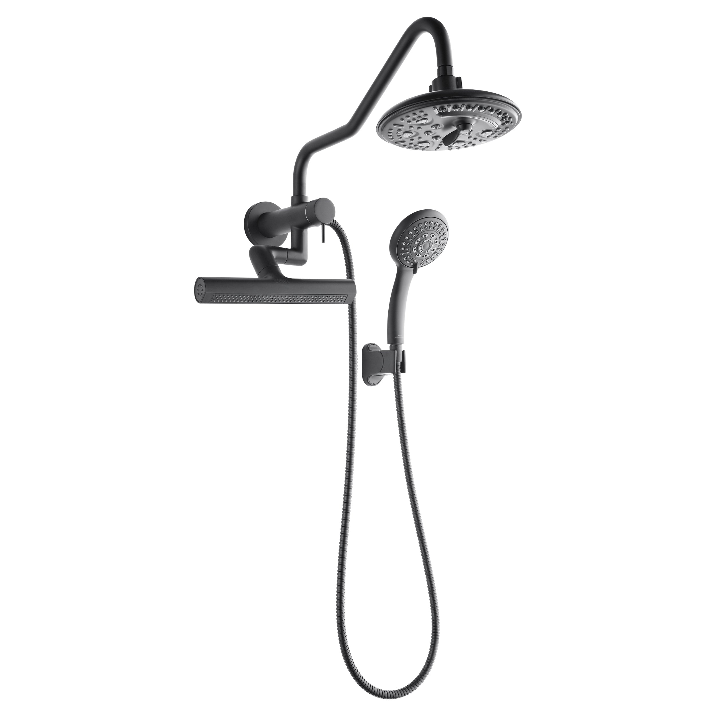 Forno Acqua AcquaFALL Mini 8 Inch Shower Head, Matte Black Finish, Overhead Rainfall Shower, Handheld Shower Head, Body Jets, 1.8 GPM Flow Rate