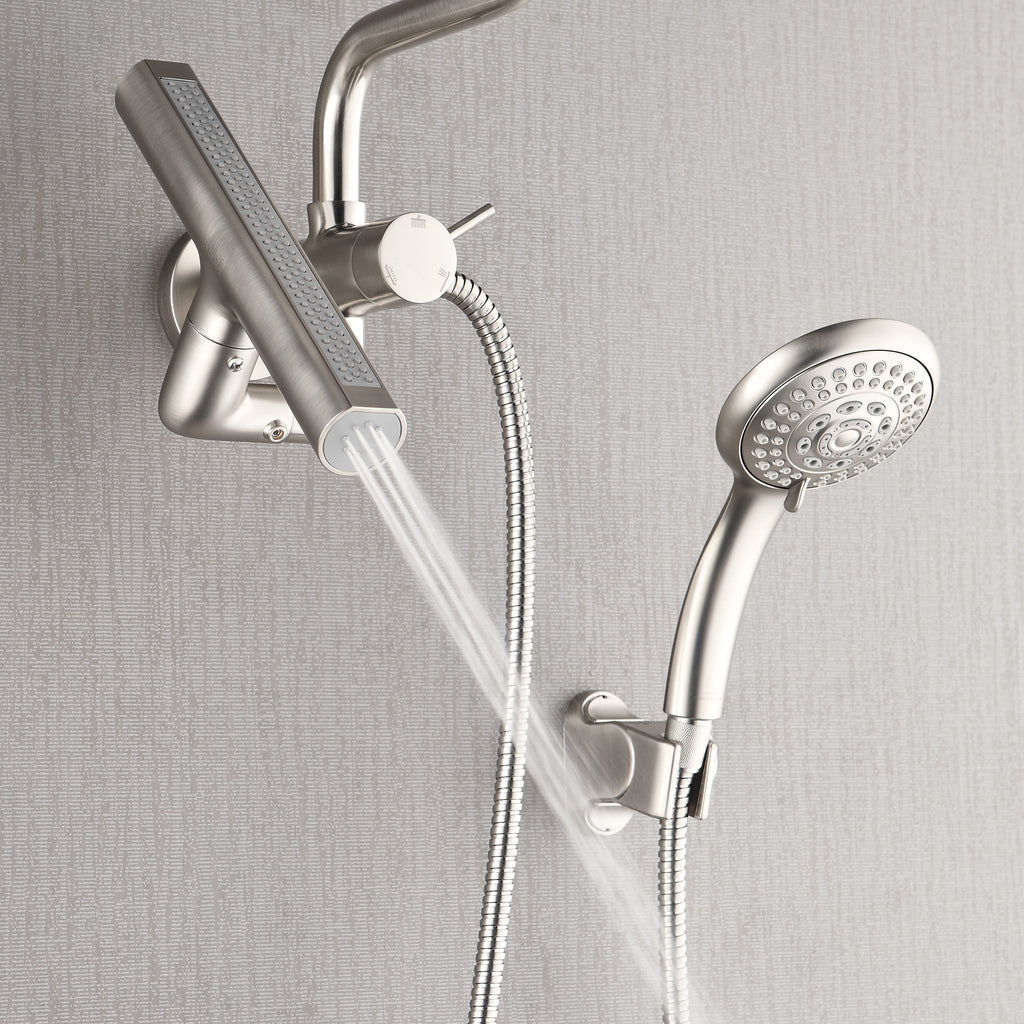Forno Acqua AcquaFALL Mini 8 Inch Shower Head, Brushed Nickel Finish, Overhead Rainfall Shower, Handheld Shower Head, Body Jets, 2.5 GPM Flow Rate