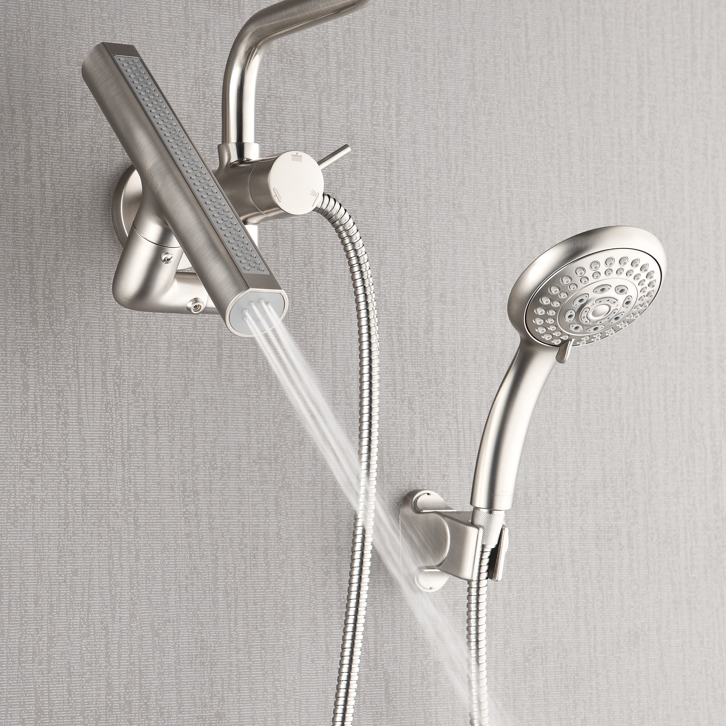 Forno Acqua AcquaFALL Mini 8 Inch Shower Head, Brushed Nickel Finish, Overhead Rainfall Shower, Handheld Shower Head, Body Jets, 2.5 GPM Flow Rate