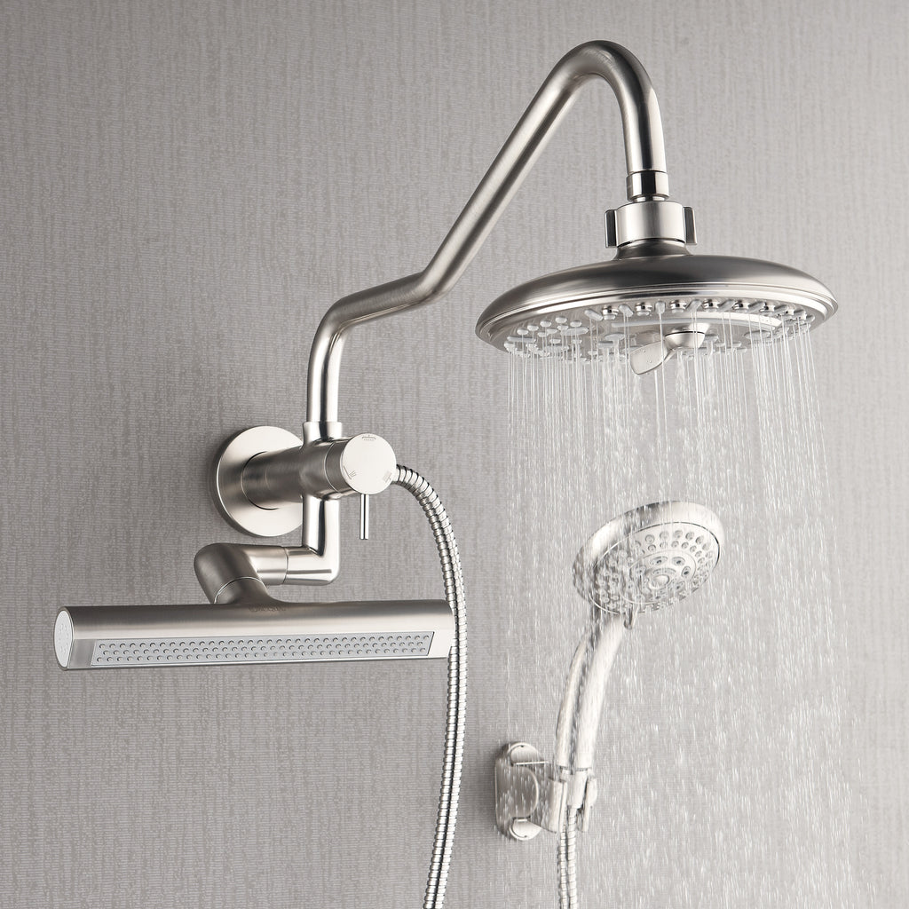 Forno Acqua AcquaFALL Mini 8 Inch Shower Head, Brushed Nickel Finish, Overhead Rainfall Shower, Handheld Shower Head, Body Jets, 2.5 GPM Flow Rate