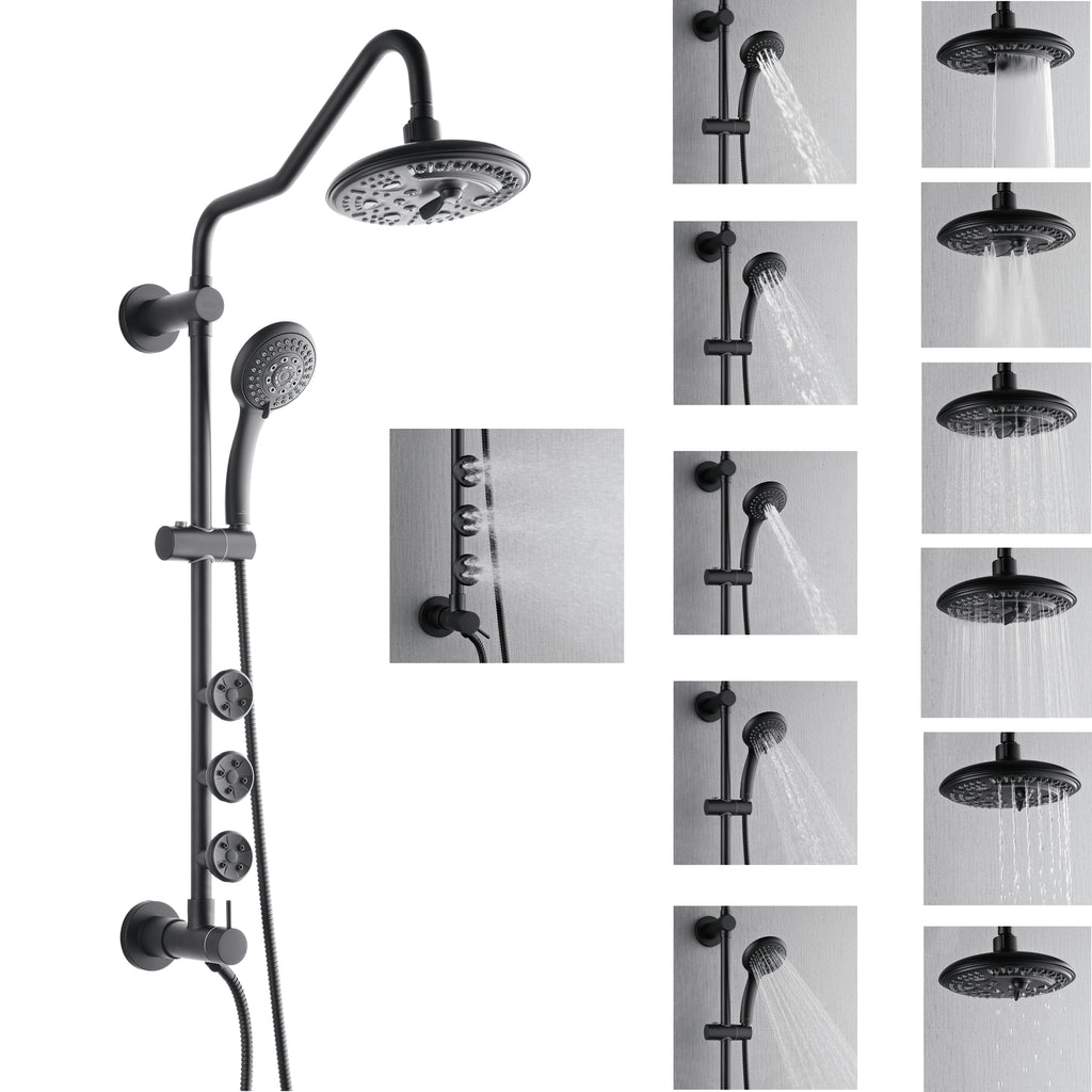 Forno Acqua AcquaSPA Retrofit Shower, Overhead Rainfall, 8 Inch Shower Head, Handheld Shower Head, Body Jets, 6 Way Diverter, Matte Black Finish, 1.8 GPM Flow Rate