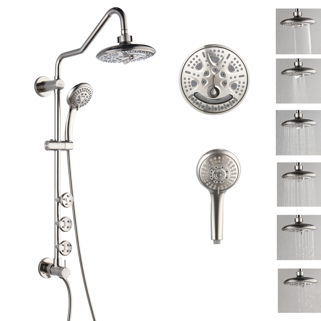 Forno Acqua AcquaSPA Retrofit Shower, Overhead Rainfall, 8 Inch Shower Head, Handheld Shower Head, Body Jets, 6 Way Diverter, Brushed Nickel Finish, 2.5 GPM Flow Rate