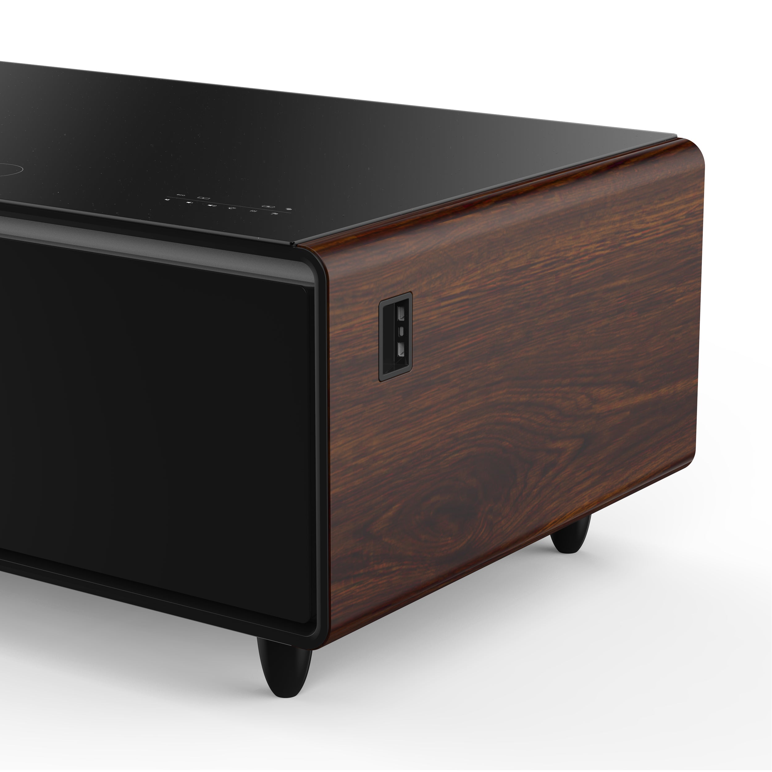 Forno Evoluto Tavolo 51-Inch Smart Coffee Table with Wood-Accent Sides – Dual Cooling Zones, Wireless Charging Pad & Built-In Bluetooth Speakers