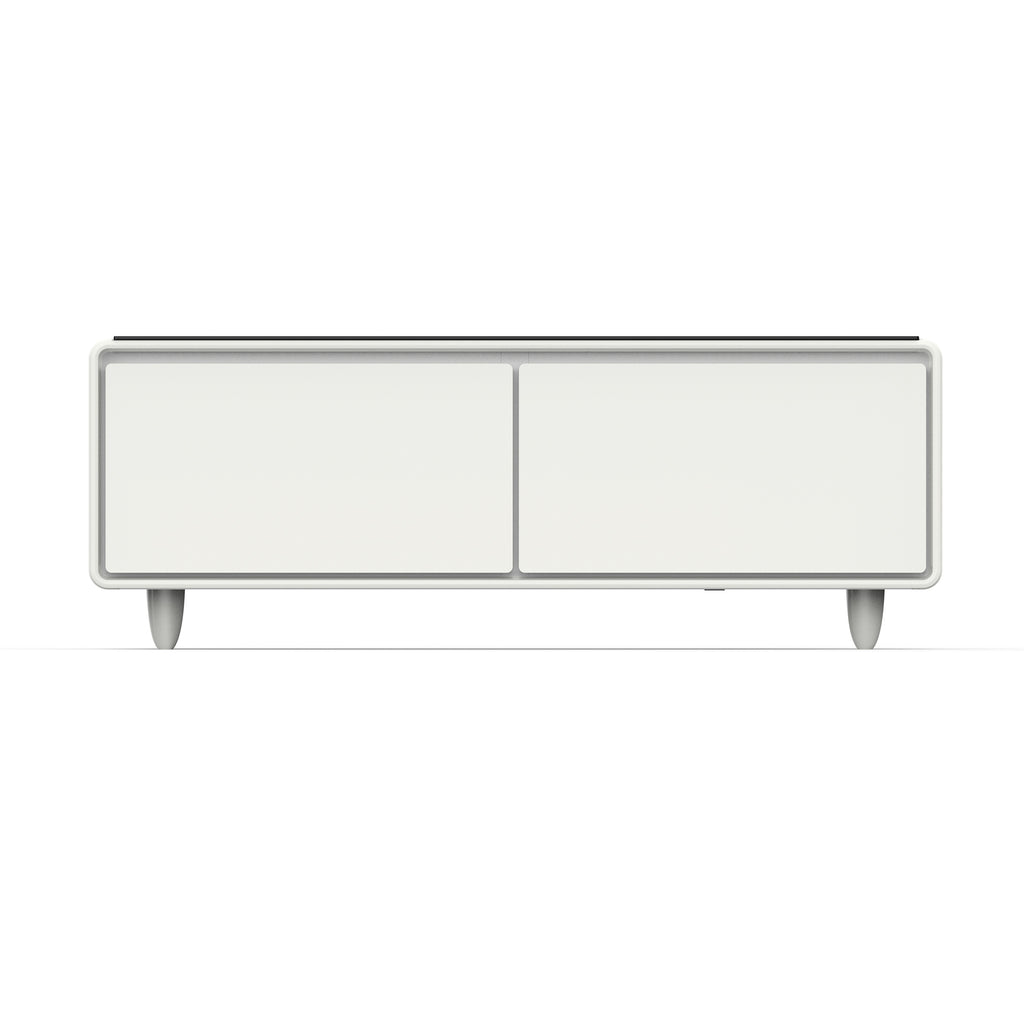 Forno Evoluto Tavolo 51-Inch White Smart Coffee Table – Dual Refrigerator Drawers, Bluetooth 5.0 Audio, Wireless Charging & RGB Ambient Light