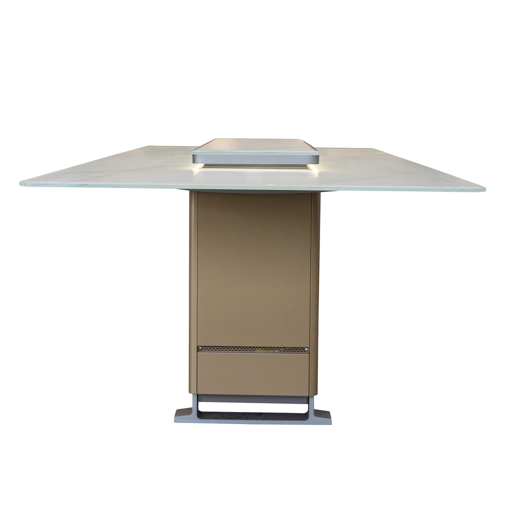 Cinetico Smart Dining Table in White, 5.3 cu.ft fridge and freezer with Bluetooth control