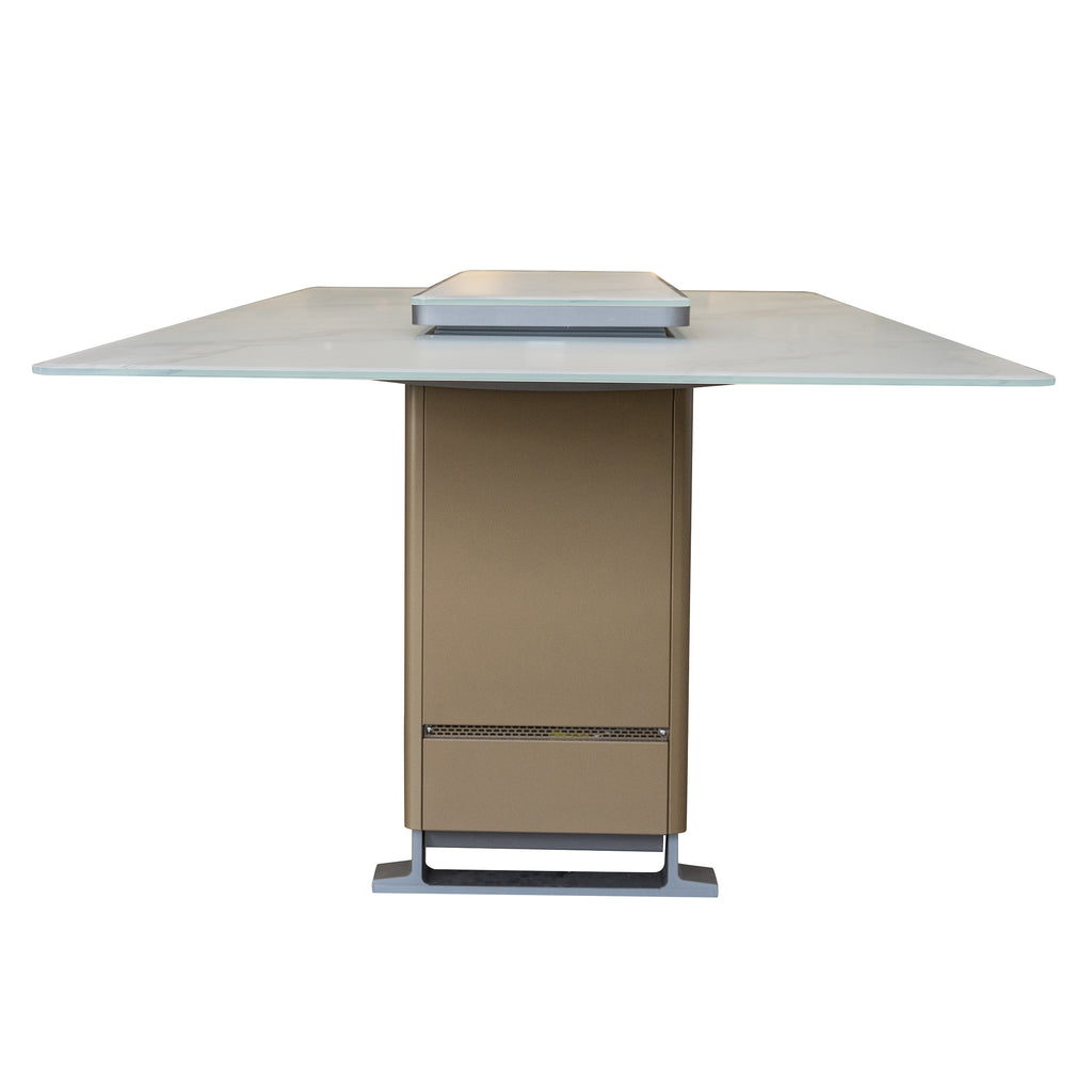 Cinetico Smart Dining Table in White, 5.3 cu.ft fridge and freezer with Bluetooth control