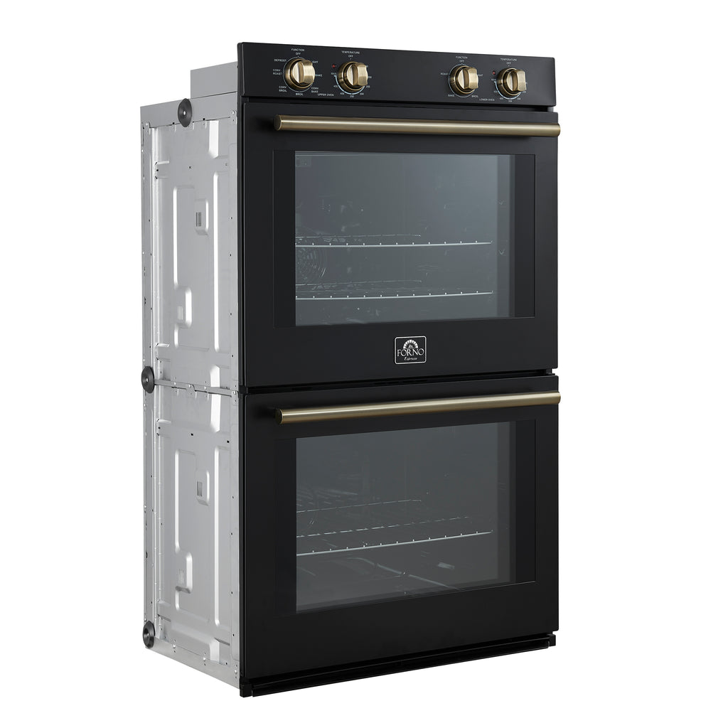 Forno Vomero 30-Inch Double Wall Oven, Black, 10 cu.ft Total Capacity, 7100W Convection, Mechanical Controls, Manuel Steam Clean