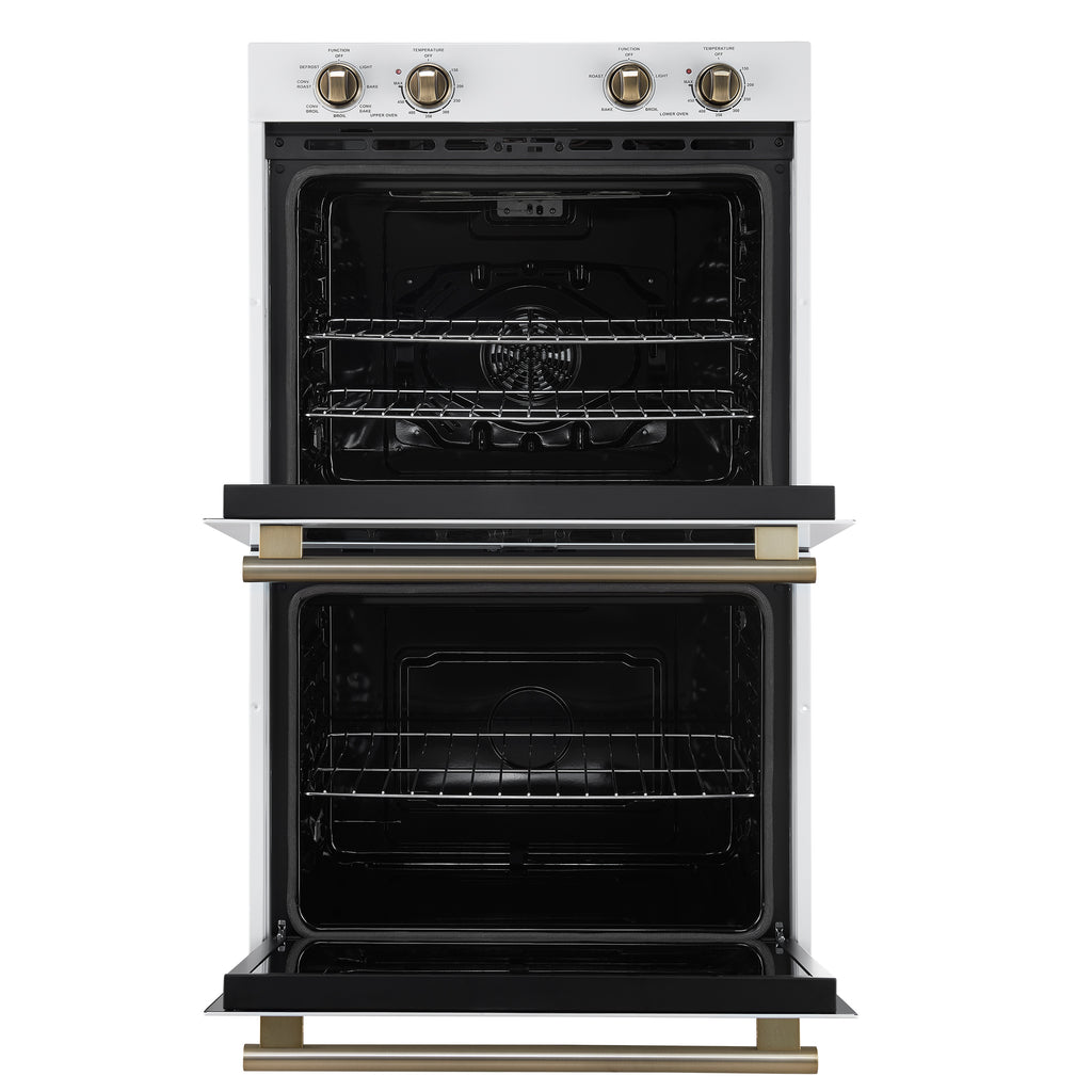 Forno Vomero 30-Inch Double Wall Oven, White, 10 cu.ft Total Capacity, 7100W Convection, Mechanical Controls, Manuel Steam Clean