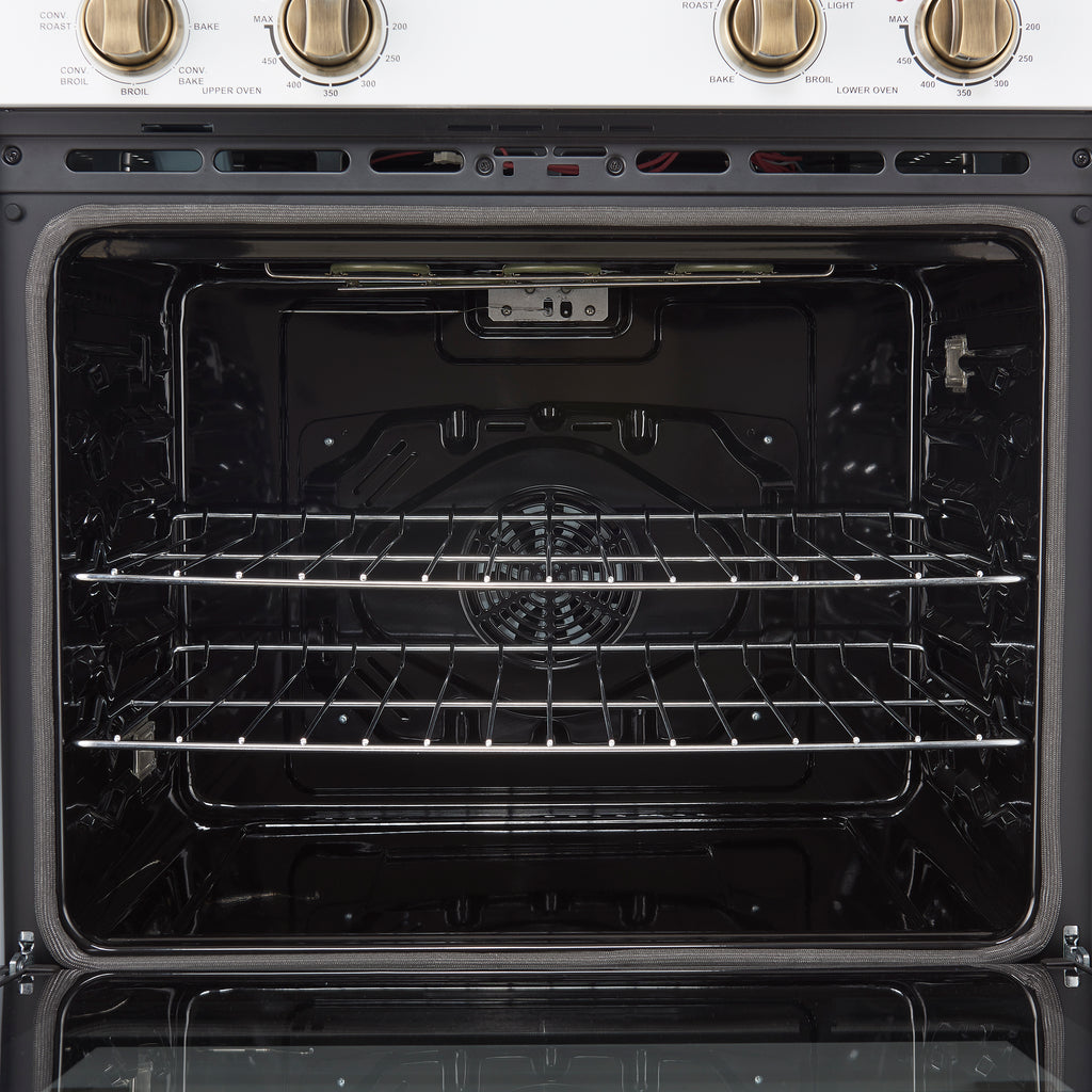 Forno Vomero 30-Inch Double Wall Oven, White, 10 cu.ft Total Capacity, 7100W Convection, Mechanical Controls, Manuel Steam Clean