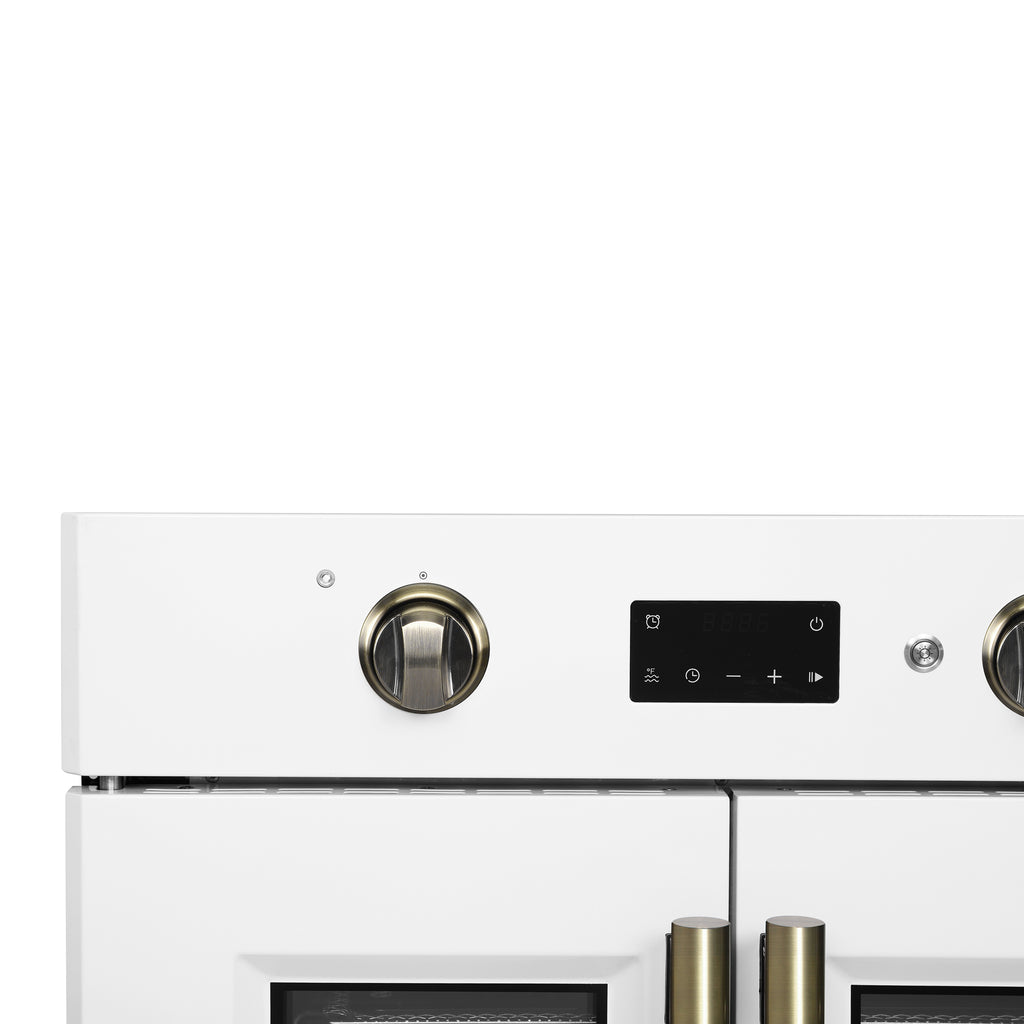 Forno Asti 30-Inch French Door Electric Wall Oven in White & Antique Brass, 3.68 cu. ft. True Convection, 3,600W, Air Fry, Sous Vide, Self-Clean