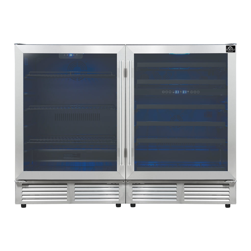 Gemello 48 Inch Side-by-Side Wine and Beverage Cooler in Stainless Steel, French Door, 9.6 cu. ft.