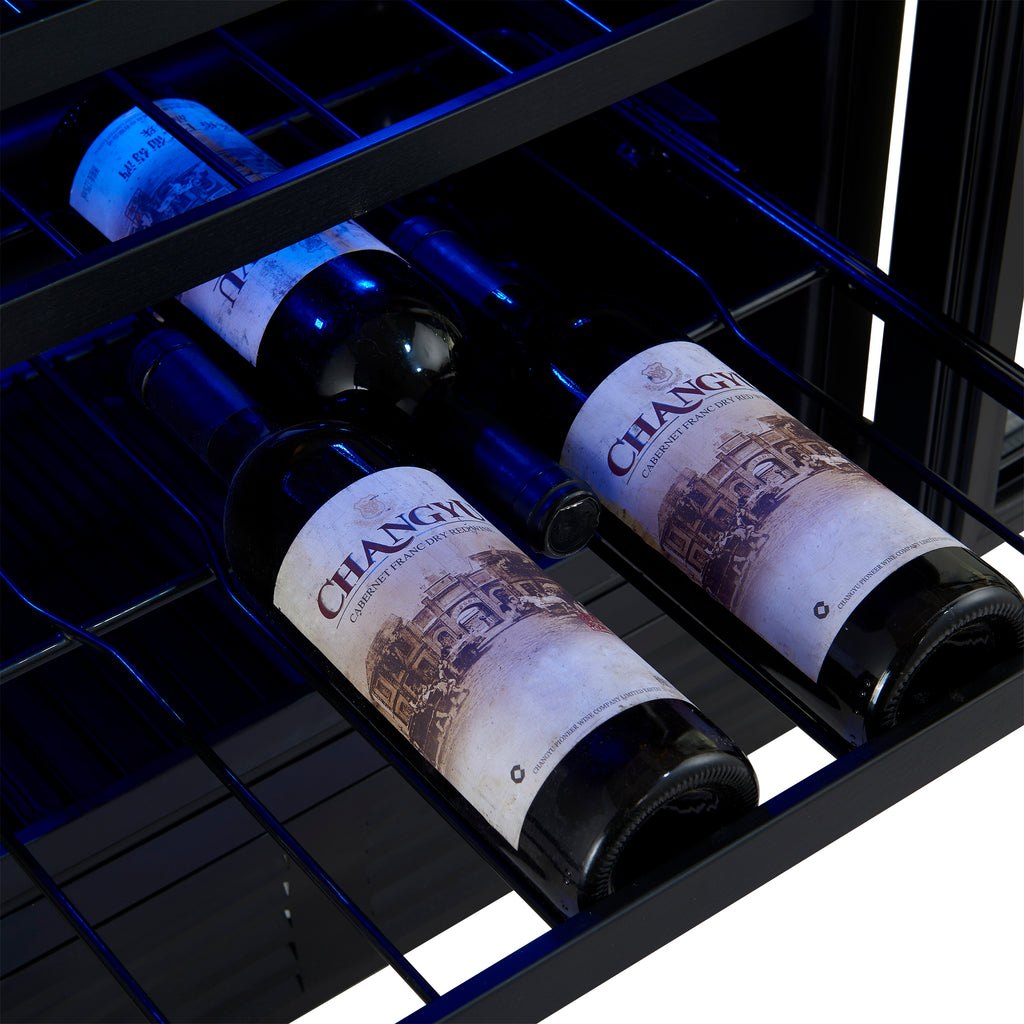 Gemello 48 Inch Side-by-Side Wine and Beverage Cooler in Black with Antique Brass Handles, French Door, 9.6 cu. ft.