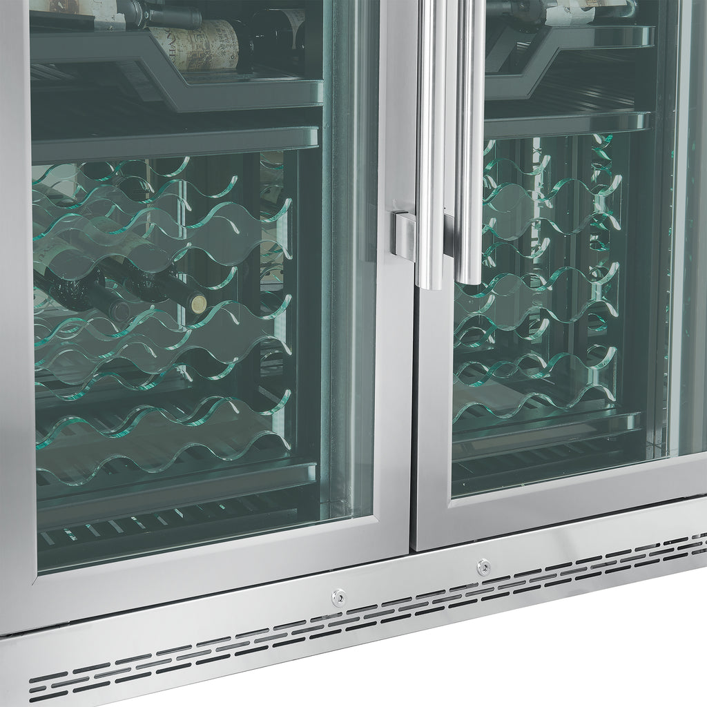 FORNO Abruzzo 48-Inch Dual Zones Wine Cellar, 102 Bottles, 24 cu. ft., Green Acrylic Holders & Black Shelves