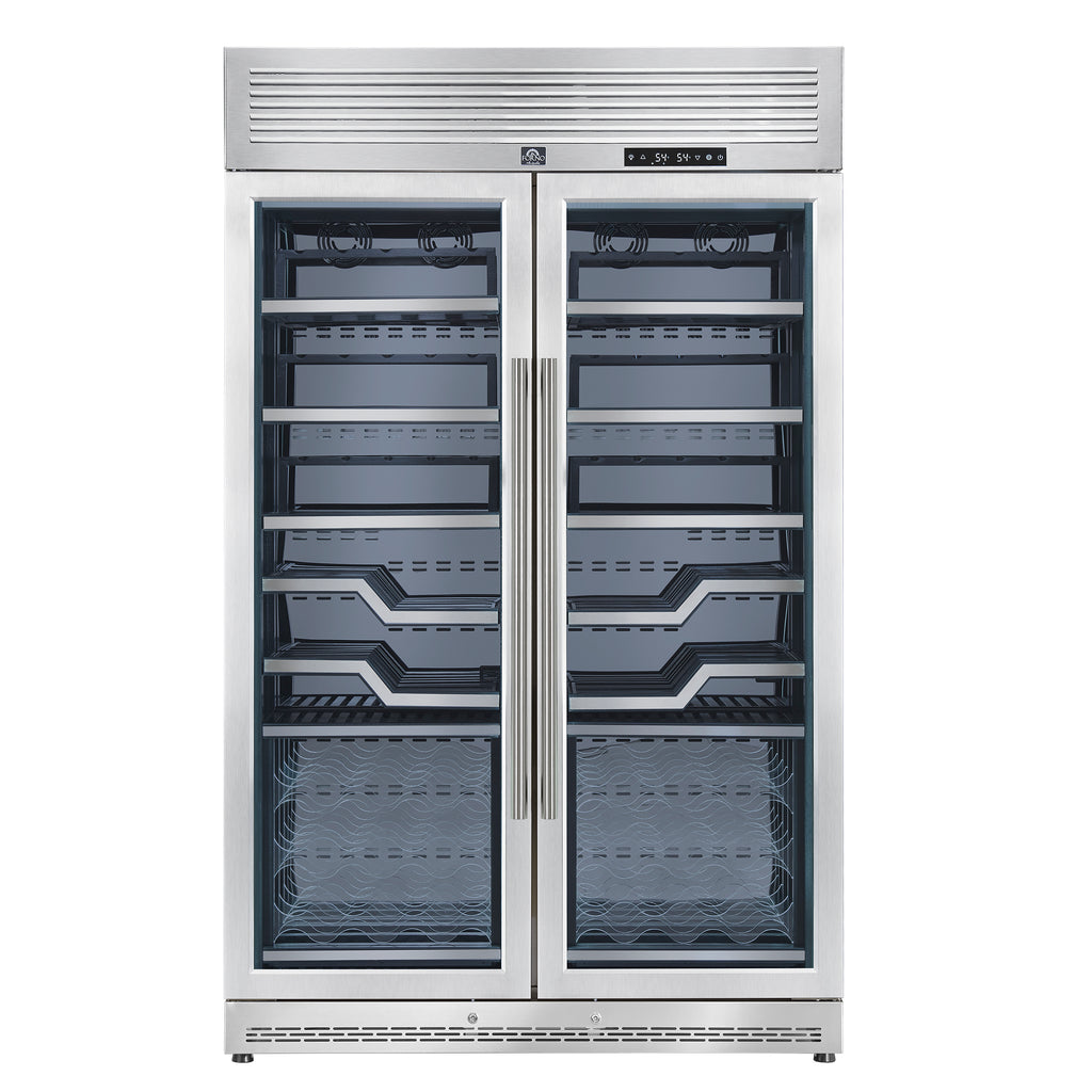 FORNO Abruzzo 48-Inch Dual Zone Wine Cellar, 102 Bottles, 24 cu. ft., Clear Acrylic Holders & Stainless Trim Shelves