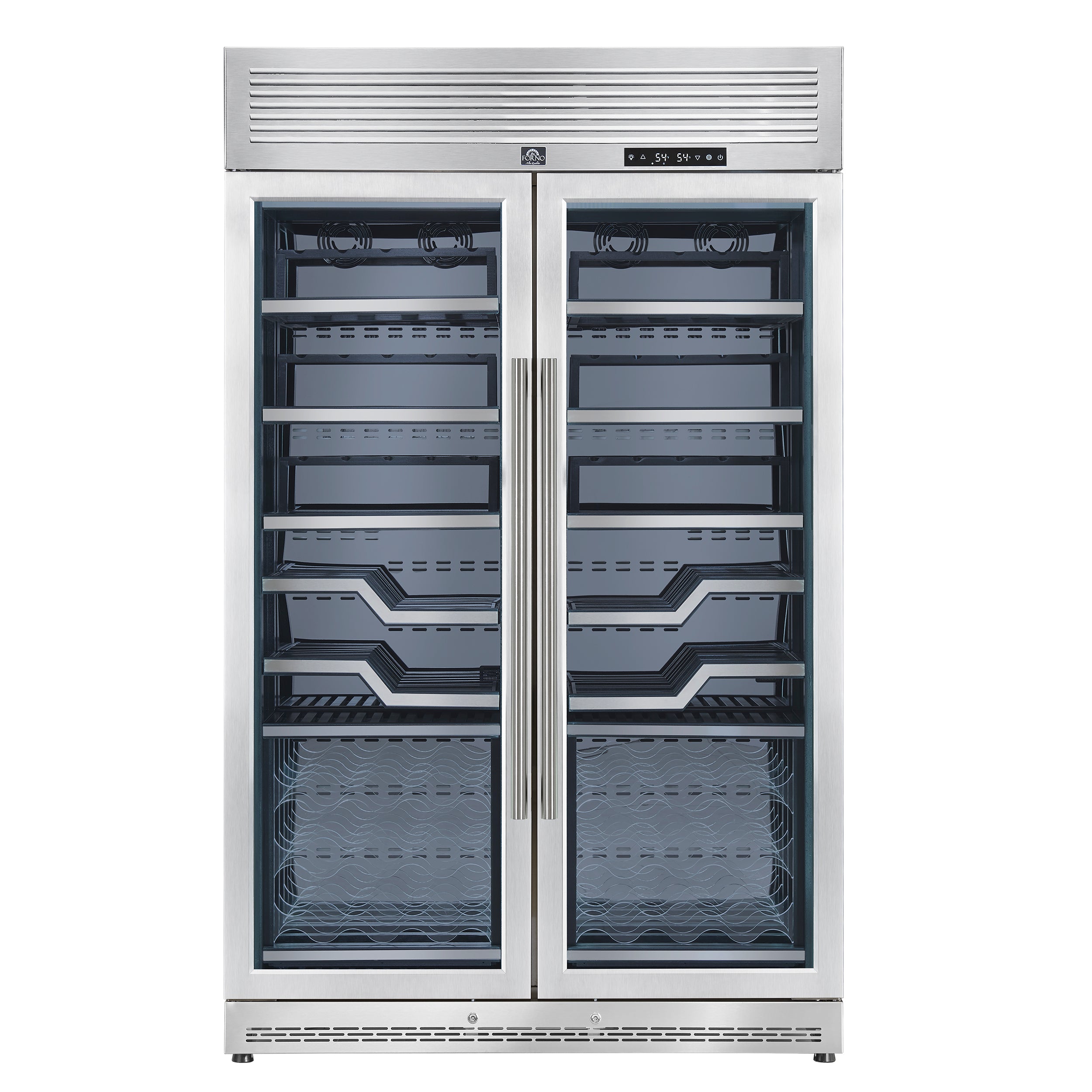FORNO Abruzzo 48-Inch Dual Zone Wine Cellar, 102 Bottles, 24 cu. ft., Clear Acrylic Holders & Stainless Trim Shelves